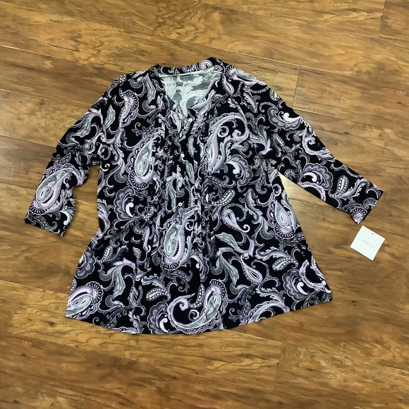 croft & barrow Tops - Croft & Barrow XL Black Purple Paisley Shirt NWT